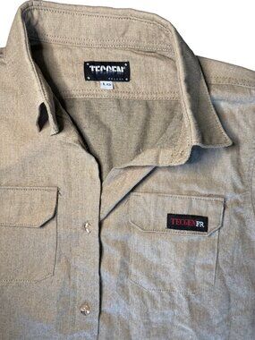 Tecgen FR Flame Resistant Work Shirt Men’s Large Tan Button Down Utility Safety